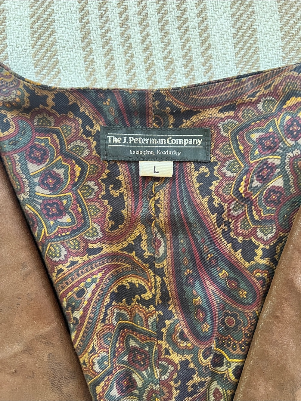 The J Peterman Company Brown Leather Men's Vest Large - paisley back western - Picture 2 of 5
